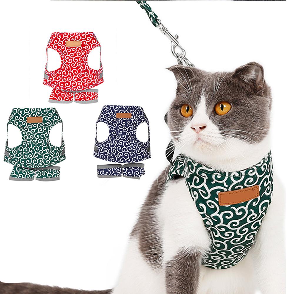 Japanese Style Cat Harness Pet Dog Cat Harness Vest Collar Outdoor Walking Leash Set for French Bulldog Chihuahua Pug