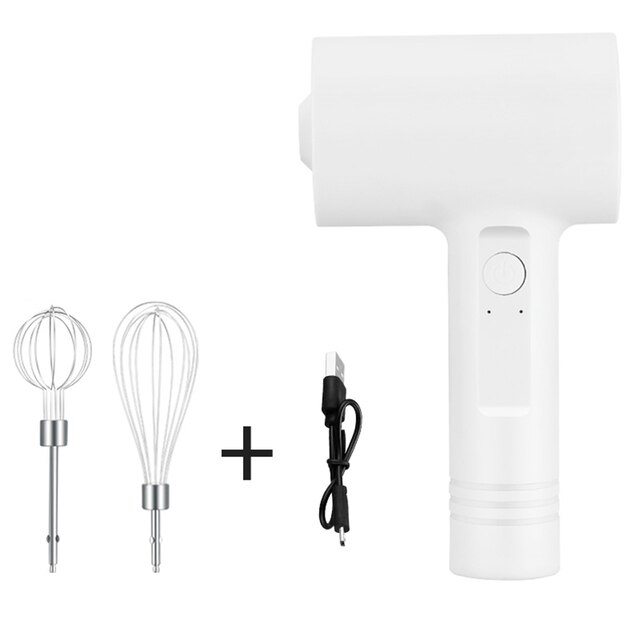 Wireless Electric Food Mixer Portable Hand Blender Rechargeable Dough Blender Egg Beater Baking Hand Mixer Kitchen Tools: white