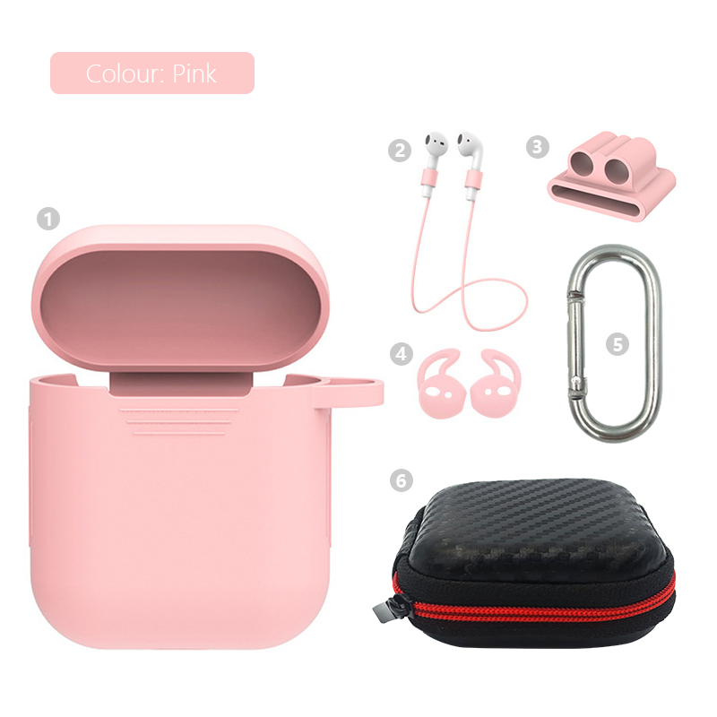 Zachte Siliconen Case 6 Delige Set Voor Apple Airpods Oortelefoon Cases Voor Apple Airpods Shockproof Cover Voor Air Pods Protector case: 6in1-Pink