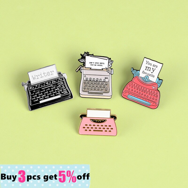 Schrijfmachine Emaille Pins Vintage Rood Zwart Metalen Badges Broches Jassen Overhemd Zak Revers Pin Accessoires Sieraden Voor Schrijver