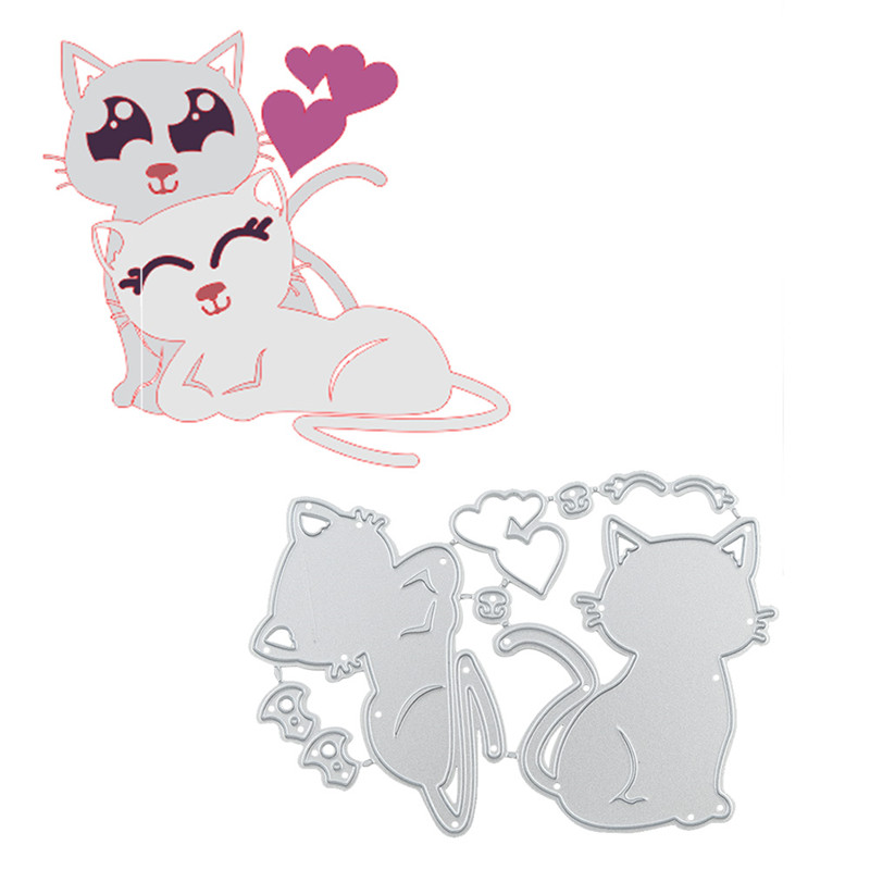 Kokorosa Cat Animal Dies Heart Metal Cutting Dies for Card Making Scrapbooking Embossing Cuts Album Craft for Dies