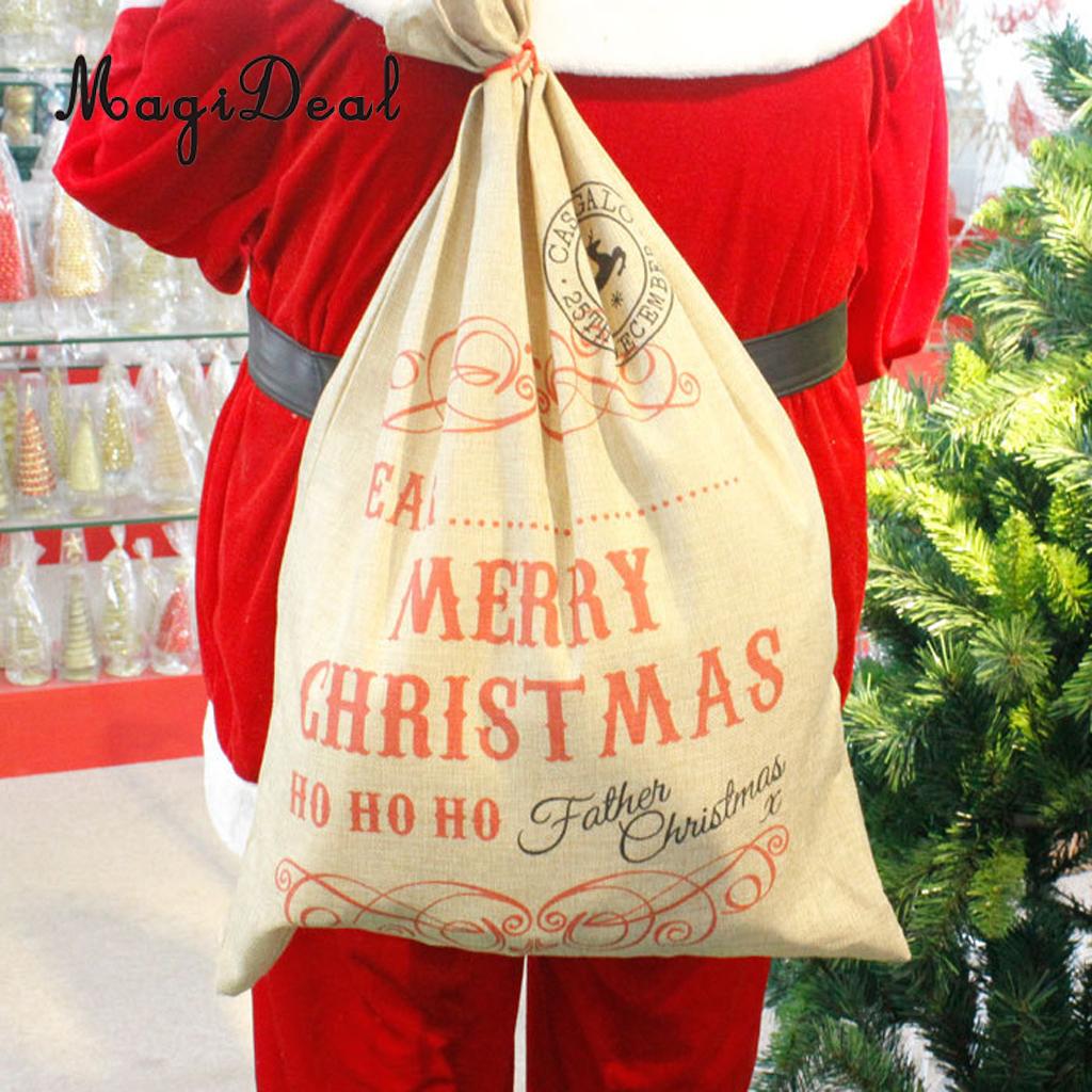 Stor jute santa claus sæk julestrømpe opbevaring med snørepose