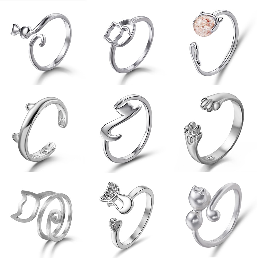 Rinhoo cat ring matt kattunge katt wrap ring öppen manschett djur finger ring för ung flicka kvinnor justerbar ring