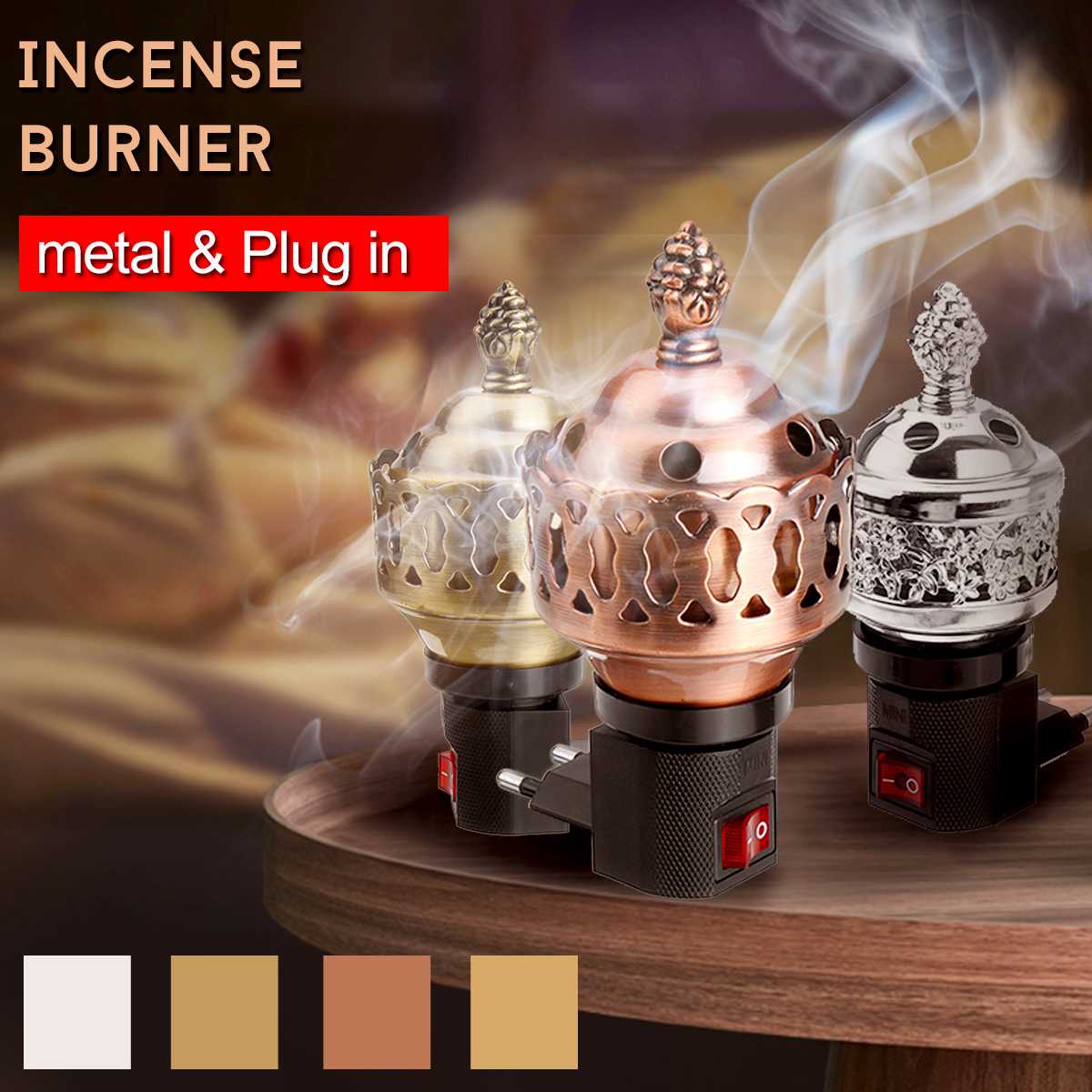 Wiht UK/EU Plug Portable Mini Electric Bakhoor Burner Incense Metal Burners Square Pearl incense electric incense burner