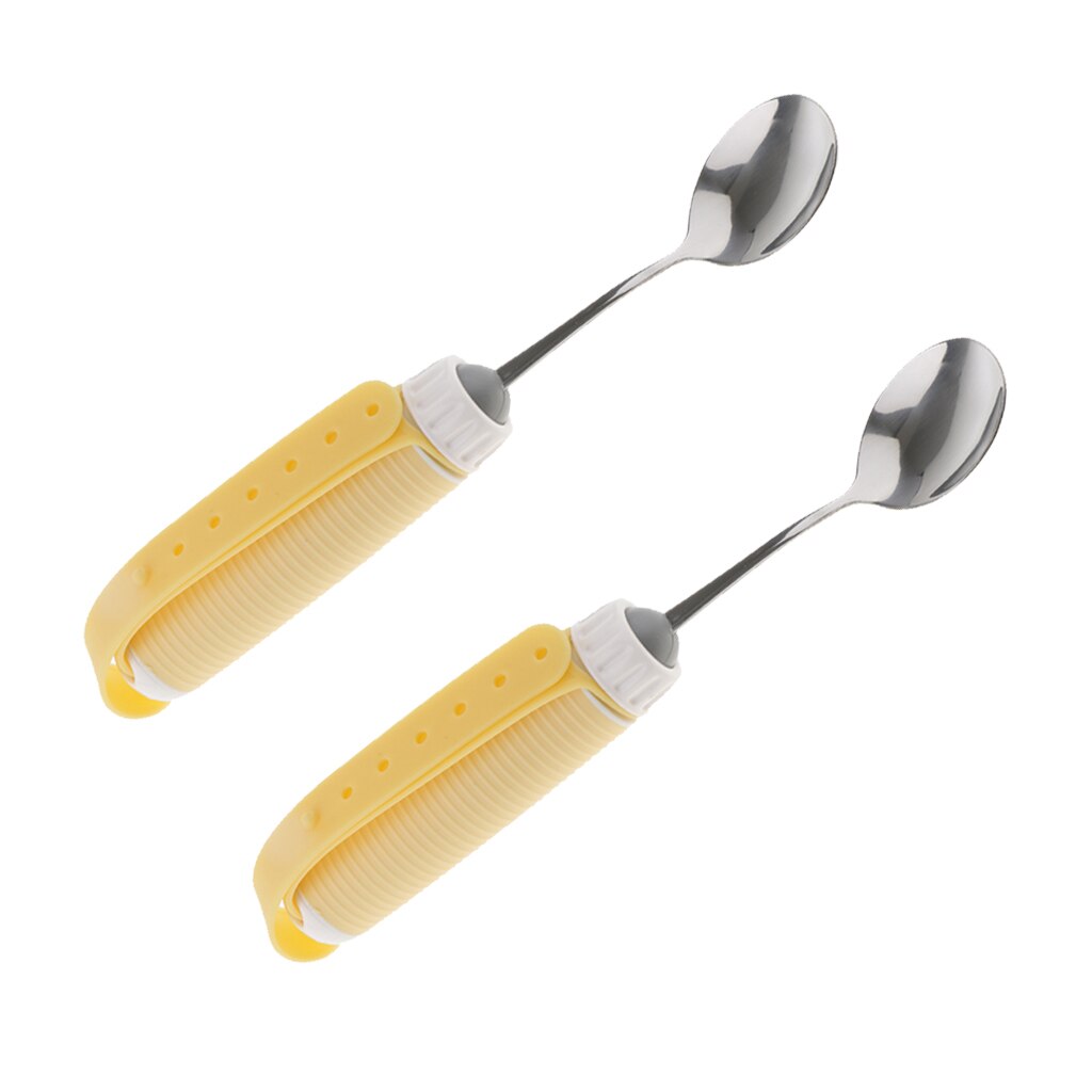 Flexible 360° Rotating Swivel Spoon Utensil Eating Aids with Portable Strap Handle for Disabled, Elders, Children (2 Pack)