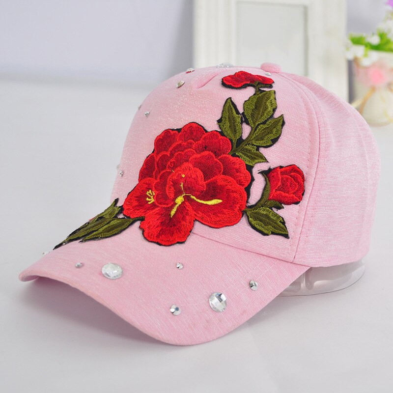 Rose Flower Embroidered Dad Hat Women Men Cute Adjustable Cotton Floral Baseball Cap X85: pink peony