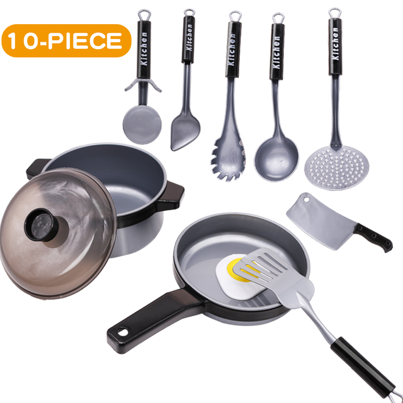 10-44Pieces Children Kitchen Toy Set Cookware Pot Pan Kids Pretend Cook Play Toy Simulation Kitchen Utensils Toys Children: 10pcs grey