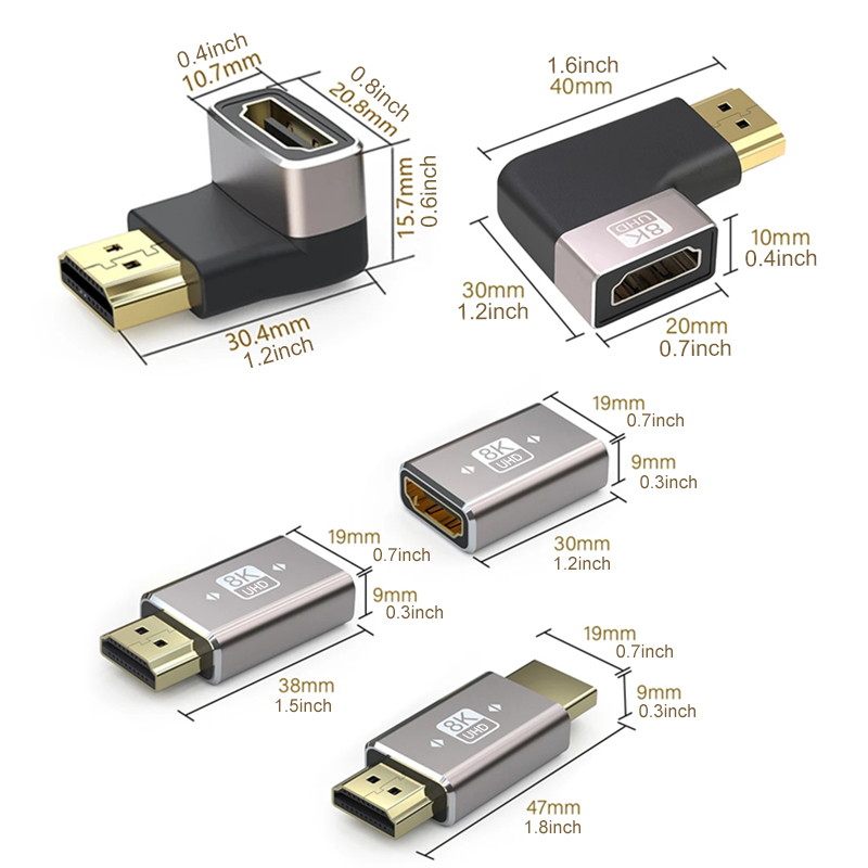 Mini adaptateur de câble de connecteur HDTV 2.1, 8K, 60HZ degrés, convertisseur mâle à femelle, Extension de câble HDTV pour TV, ordinateur portable, Monito PC