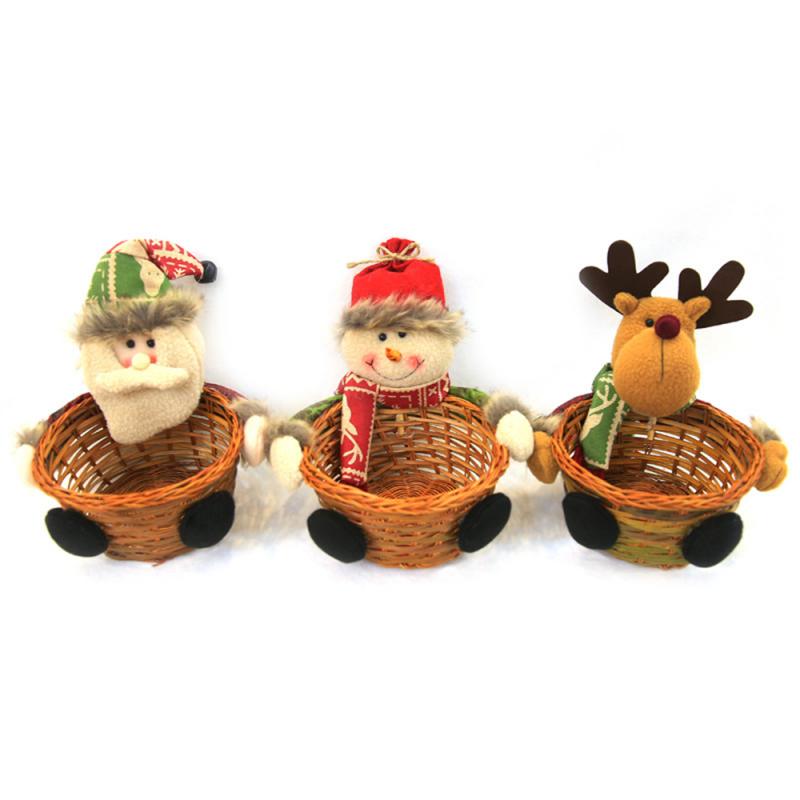 Cesta de mimbre de bambú con adornos navideños para Navidad, cesta bonita de Papá Noel para almacenamiento de dulces, de Navidad