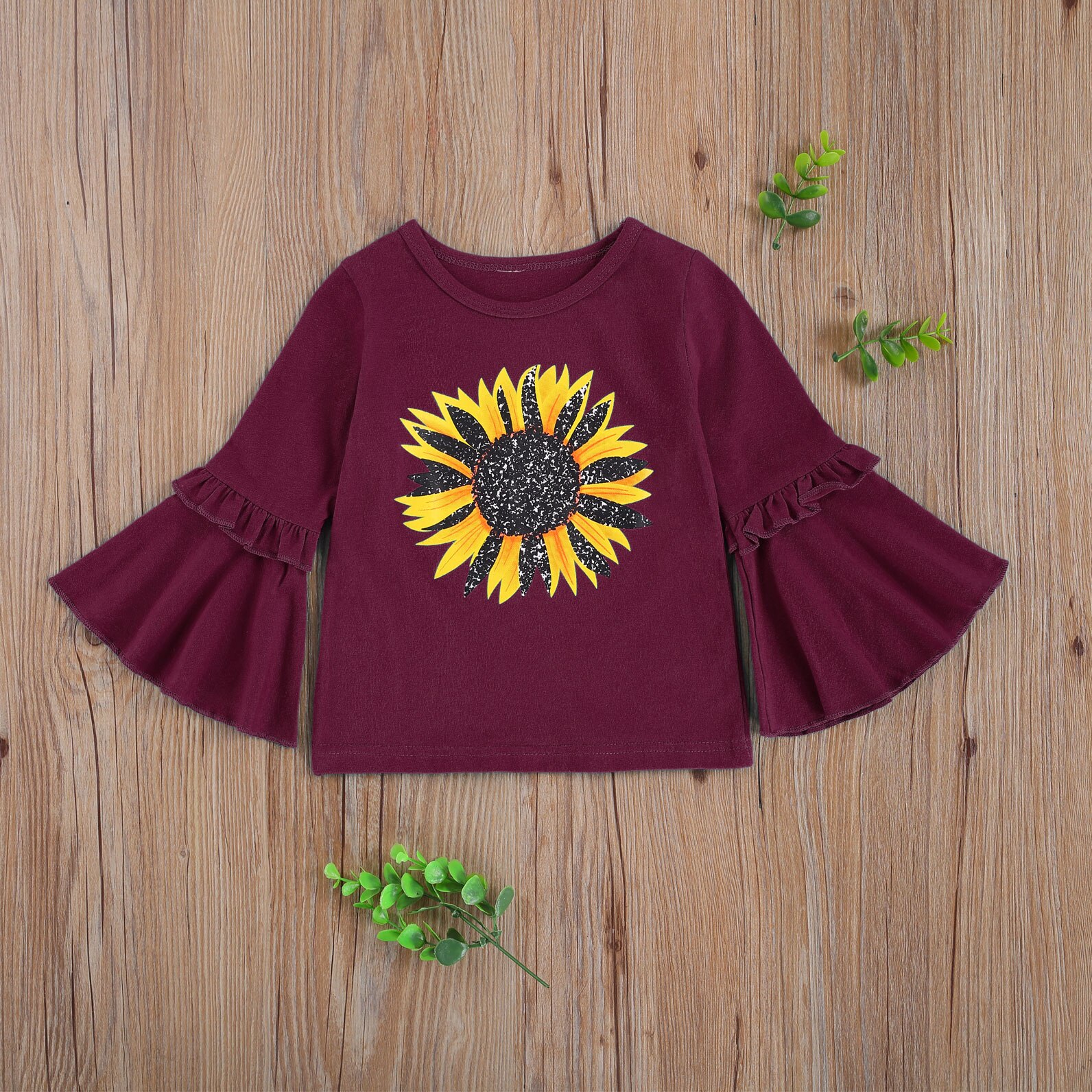 Kinderen Meisjes Mode Flare Mouw Zonnebloem Print Top Stijlvolle Tops Voor Kinderen Baby Meisjes: 3 / 6m