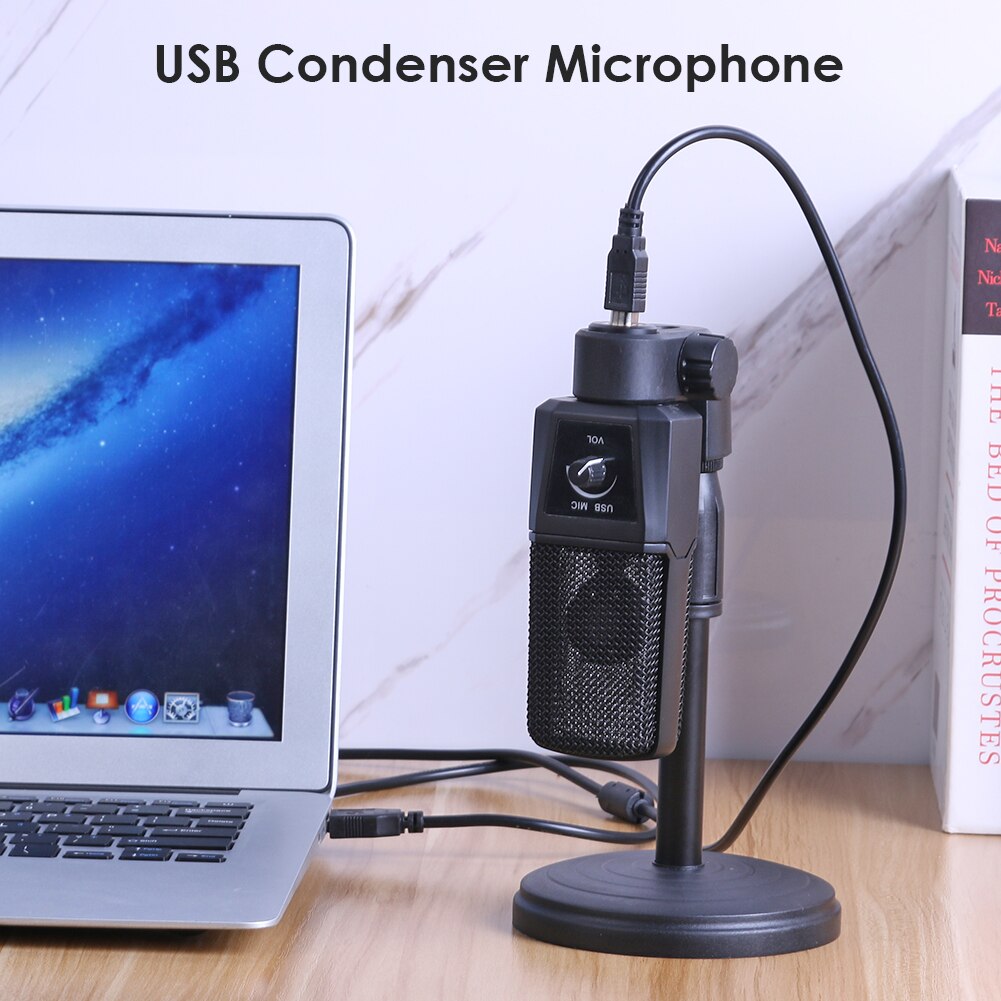 USB Condenser Microphone Cardioid PC Mic with Desktop Stand for Studio Recording Broadcasting Laptop Computer