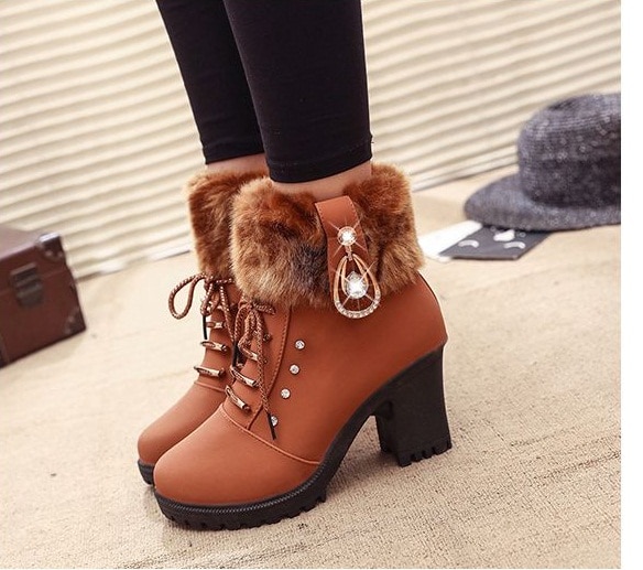 2018Hot Women Boots Ankle Boots For Women High Heel Boots Winter Female Shoes Hoof Heel Warm Size 35-41 Botas Mujer