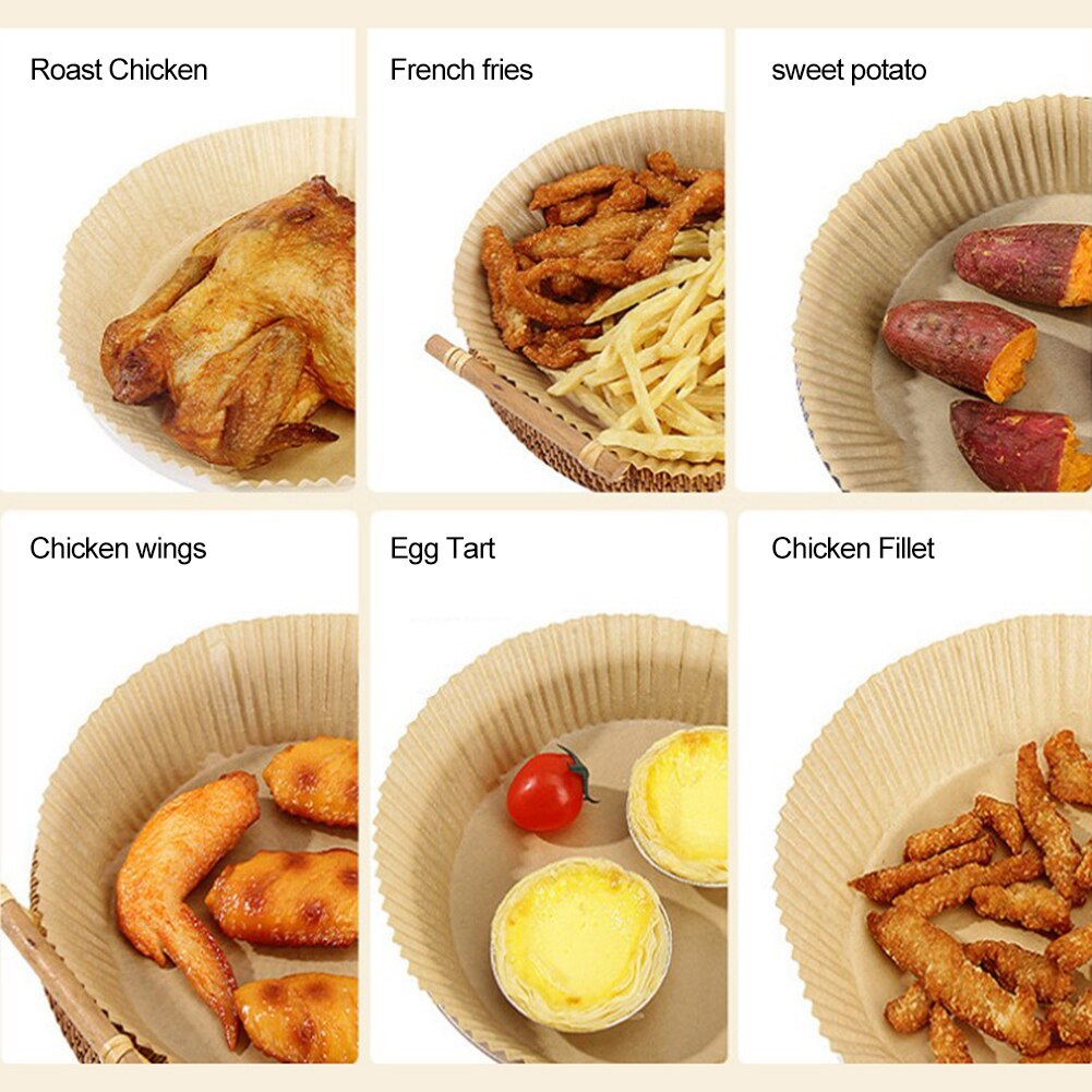 100pcs Fryer Paper Tray Air Fryer Special Paper Food Grade Pad Oil Paper Round Fryer Paper Tray Microwave Oven Steamer