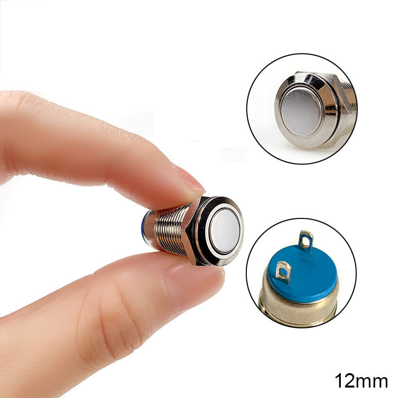 12mm Metal Push Button Switch Momentary Short Style Waterproof Self-reset Locking Latching IP67 NO High/Flat/Round Shape: Flat Self-locking