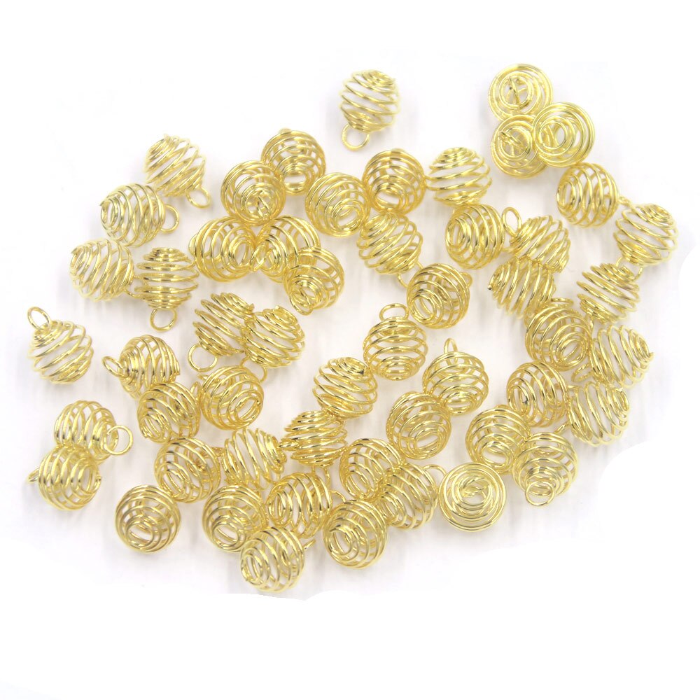 50 Lantaarn Lente Spiral Bead Cages Hangers Zilver Goud Brons Gunmetal Kleur Legering Voor Ketting Sieraden Diy Vinden Charms 9mm