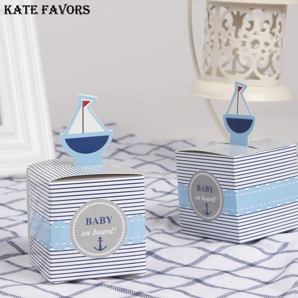 12 Stuks "Baby On Board! "Pop-Up Zeilboot Baby Candy Box Blue Birthday Party Baby Shower Decoraties Kids Favor Box