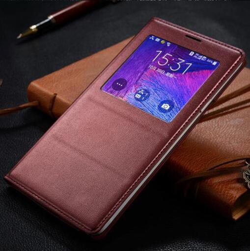 FGHGF Note4 chip smart Fall freies antwort Abdeckung Für Samsung Galaxy Note4 N9100 N9108 Leder Flip Fällen Luxus Auto Fenster ansicht: Note4 Wind red