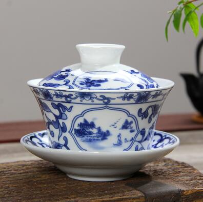 Large Blue and White Porcelain Gaiwan 250ml Ceramic Cover Bowl Jingdezhen Sancai Bowl Respect Tea Bowl Chinese Tea Set: 3