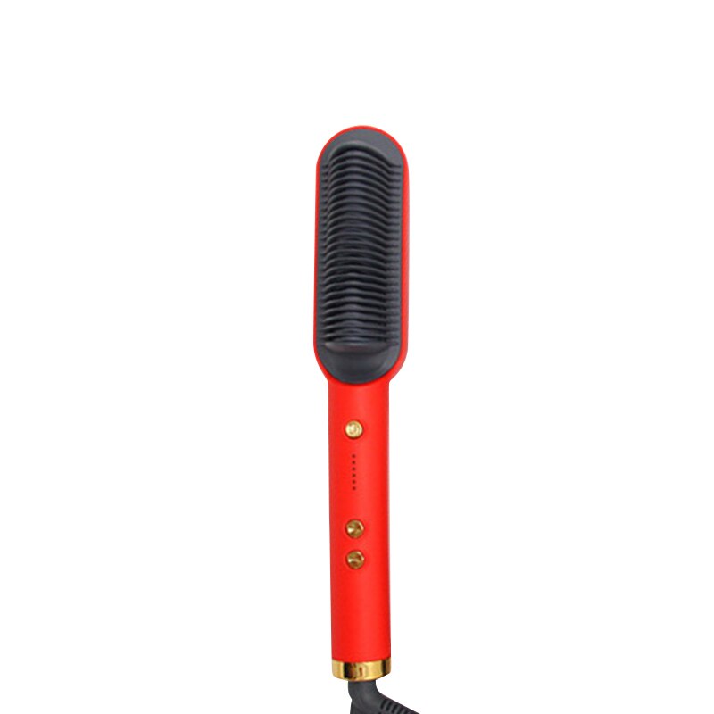 LSJHA Female Curler Straight Hair Comb Multifunction Beard Straightener Styler Brush Men Heat Hair Curling Iron Electric Car: Red