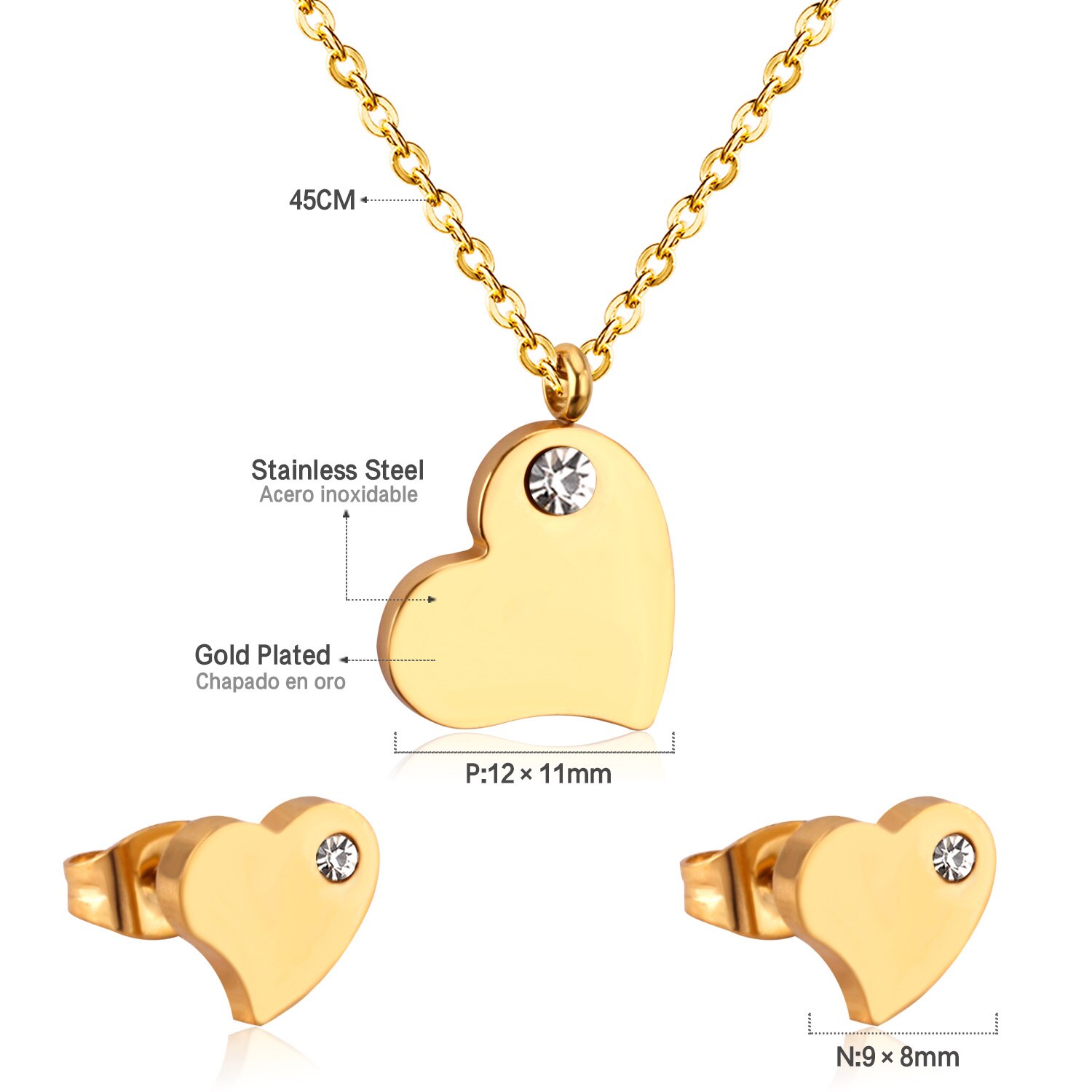 Luxukisskids hjerteformet vedhæng cz halskæde og øreringe sat i smykker til kvinder med gratis kæde