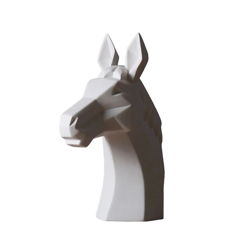 Tête de cheval abstraite en céramique blanche, Sculpture d'animal, pour la décoration de la maison, accessoires, mobilier d'exposition de salon