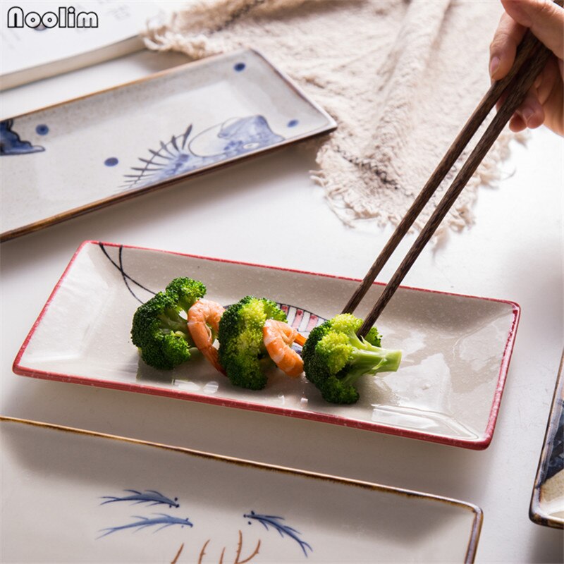 NOOLIM Japanischen Stil Keramik Platte Sushi Platte Kreative Persönlichkeit Rechteckigen Hand Gemalt Katze Platte Haushalt Geschirr