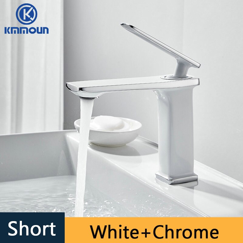 Waterval Basin Kraan Cold Mixer Basin Sink Tap Messing Zwart Wit Goud Badkamer Mixer Crane Home Hardware Kraan: white with chrome