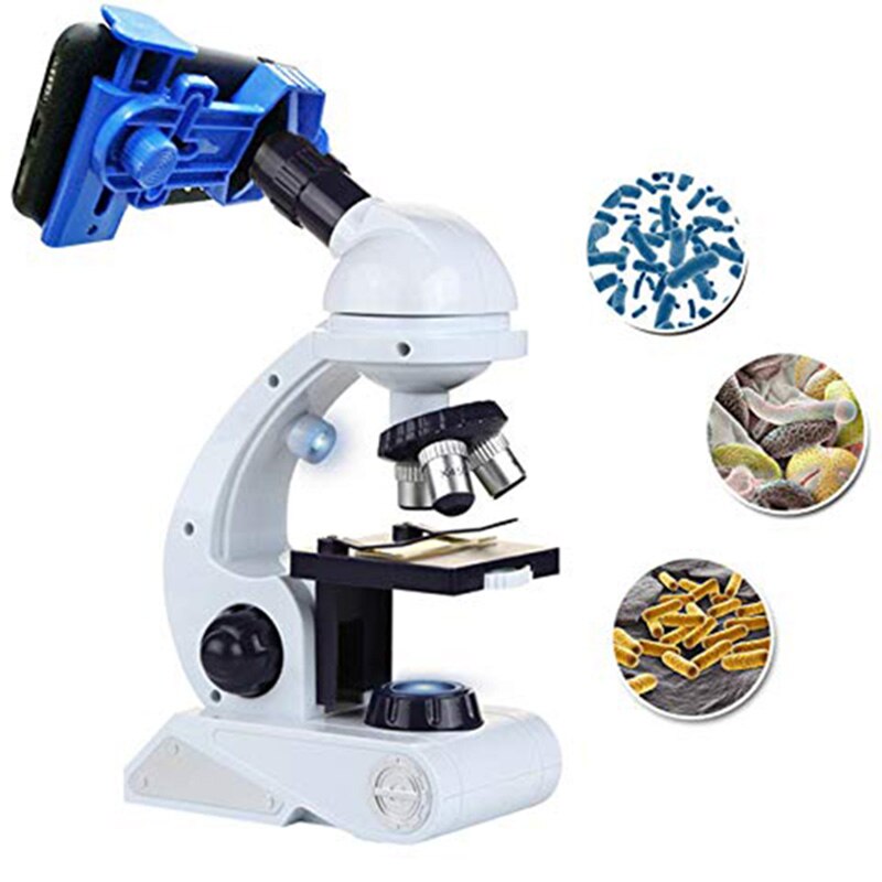 Microscoop Voor Kinderen Wetenschap Kit, beginner Microscoop Kit Blauw/Wit Met Led 80X 200X En 450X Nification Wetenschap Speelgoed, Educ