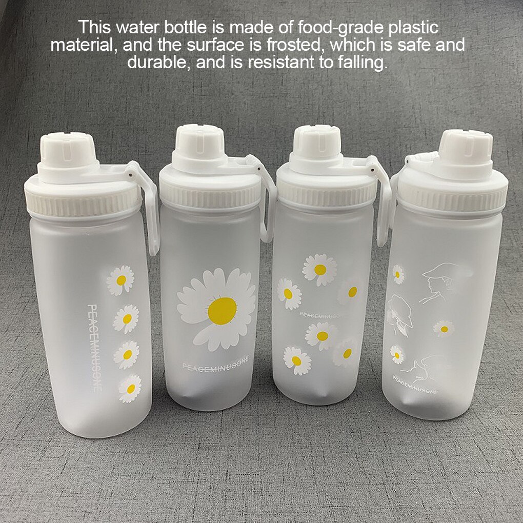 600Ml Kleine Daisy Transparante Plastic Water Flessen Met Stro Creatieve Frosted Water Fles Met Draagbare Touw Reizen Theekop