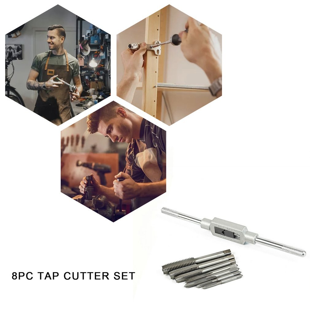 8pcs Round Die Hand Tap Metric Fine Thread Dies Taps Suit Hand Metric Wrench Set Wrench Hand Twist Tap Set