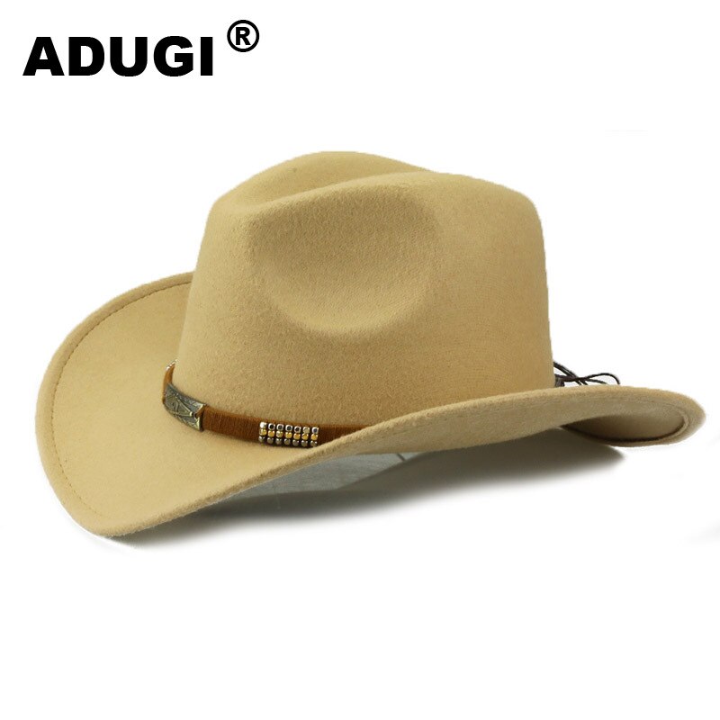 ADUGIMen y de las mujeres de lana de sombrero de vaquero Casual de primavera y verano sombrero de Europa y América, estilo de de viajes al aire libre protector solar: Beige