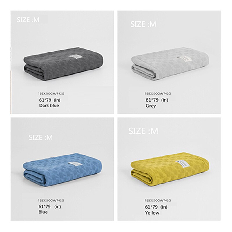 Manta de punto grueso para verano, sábanas aire acondicionado de algodón puro, manta de piel, manta para siesta Oficina, Sábana de Color sólido para el hogar