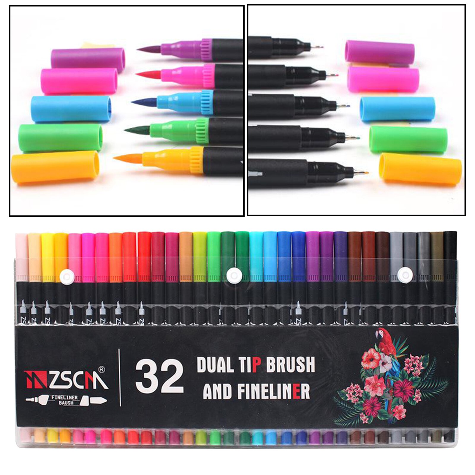 32 Pieces Double Tip Brush Paints Fine Felt Pen Marker for Calligraphy