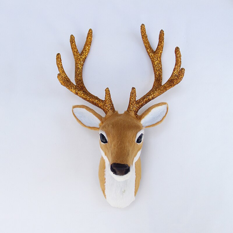 Simulation Plush Reindeer Elk Deer Head Doll Realistic Deer Antlers Head Wall Mount Sculpture for Home Party Xmas Decor: Yellow