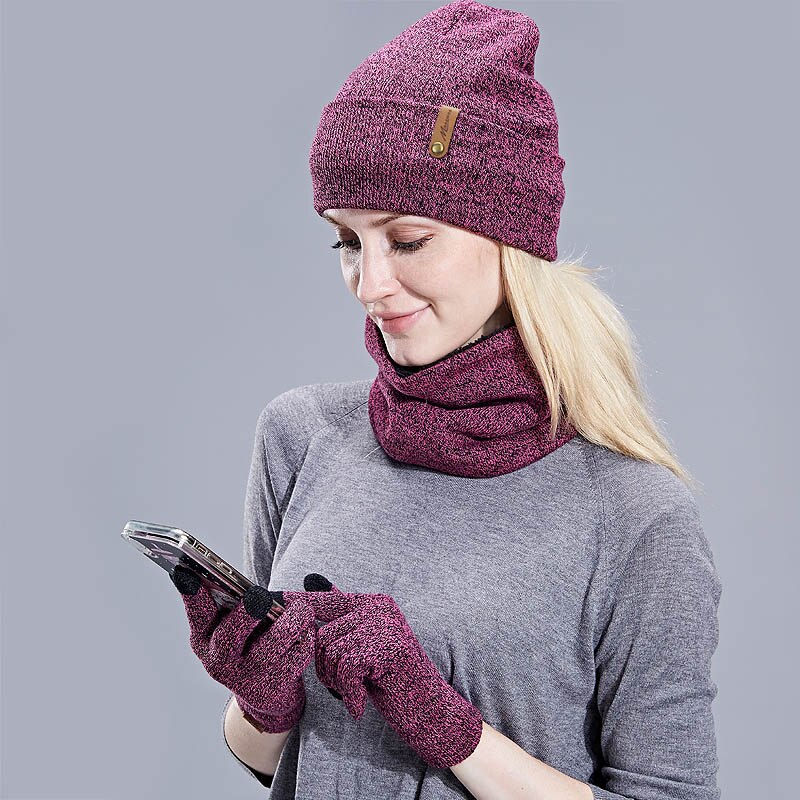 Hats Scarves Gloves Three-Piece Set Men Women Winter Warm Screen Touch Hat Thickscarf Glove Suits Boys Girls Beanies Scarf Set