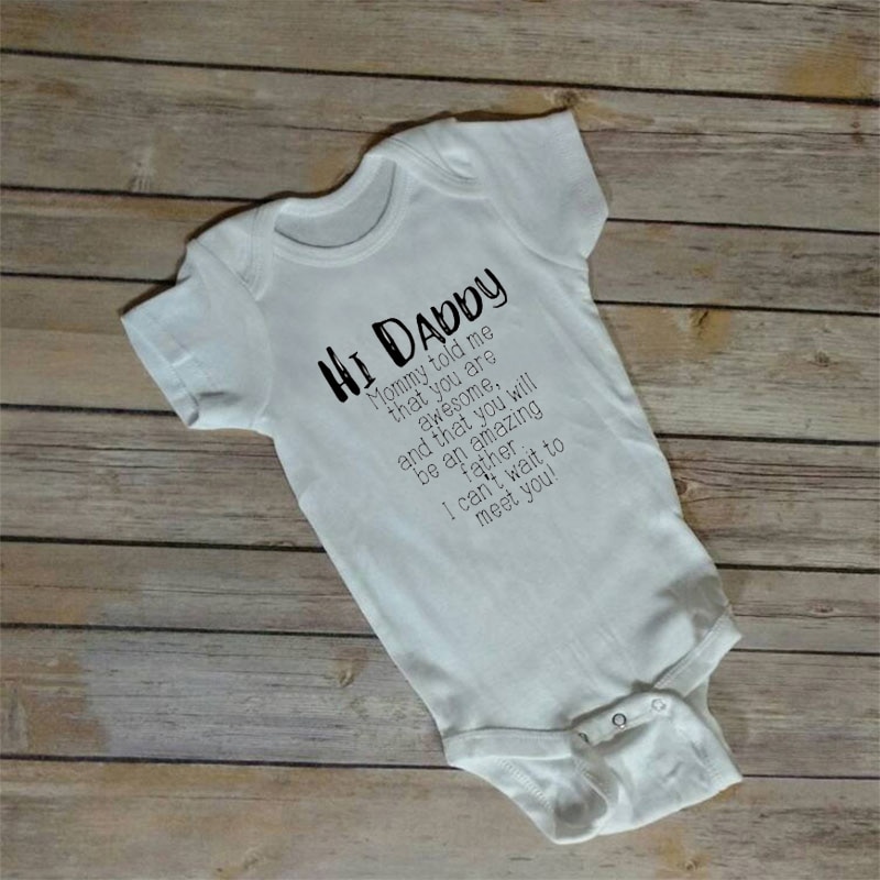 Sommar bebiskläder nyfödd småbarn spädbarn bebis pojke flicka kortärmad tröja graviditetsmeddelande tryck bodysuit outfit