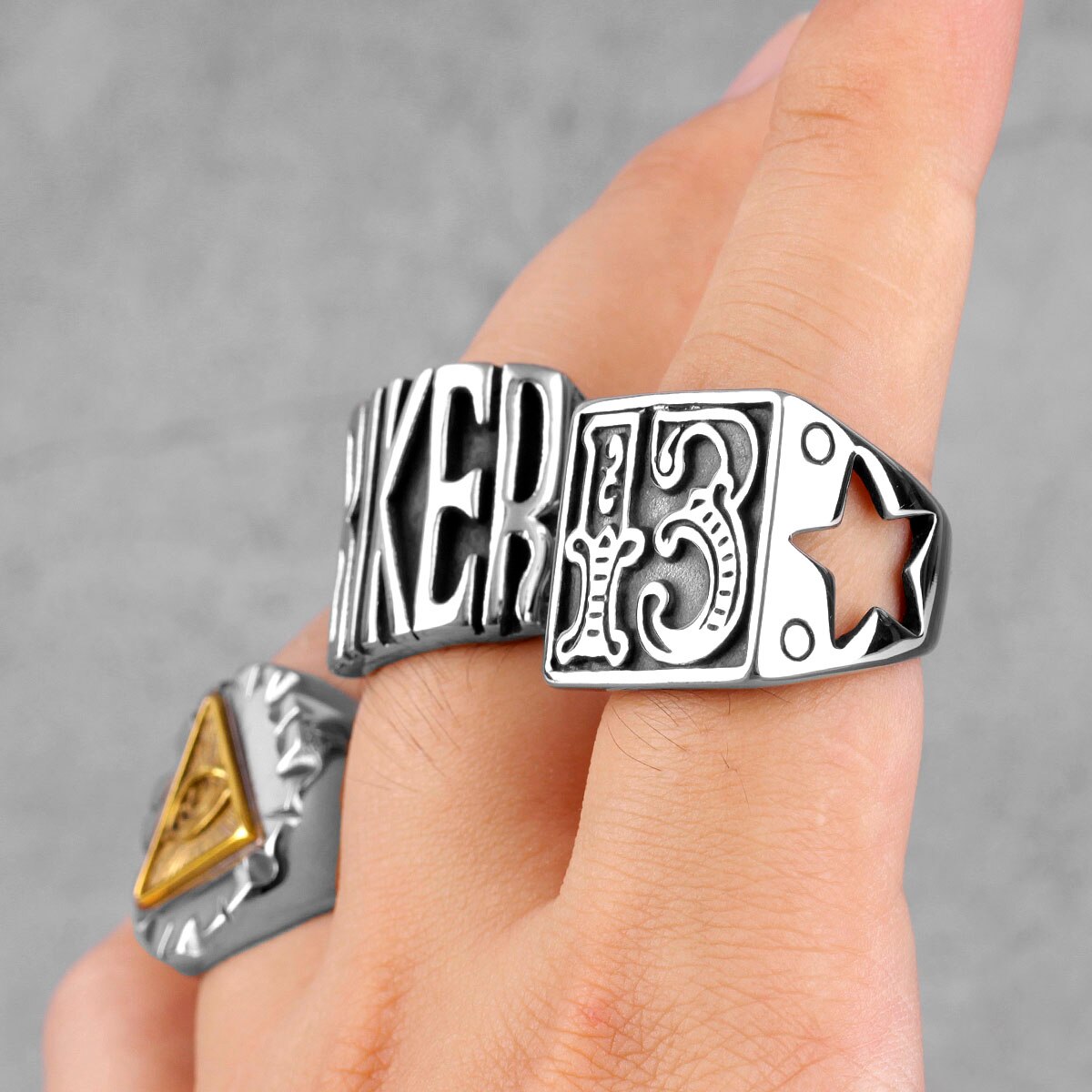 Lucky Number 13 Star Retro Stainless Steel Mens Rings Punk Hip Hop for Male Boyfriend Biker Jewelry Creativity
