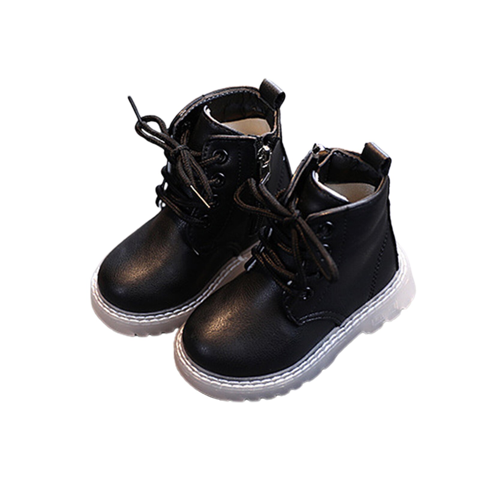 Citgeett-Botas a prueba de agua para niños y niñas, Botines de cuero PU con cordones y cremallera lateral: C / 26