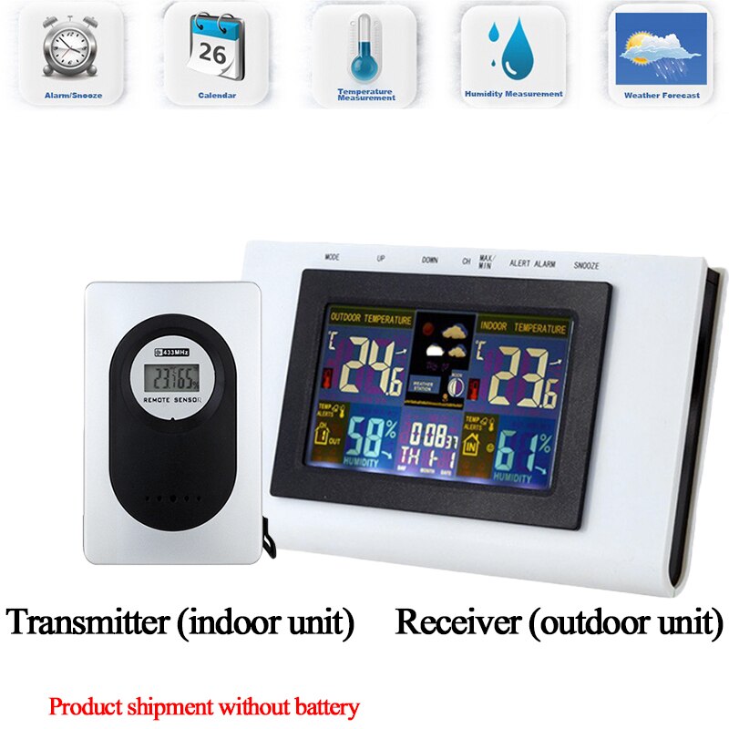 Digital Wireless Weather Clock Station Temperature Humidity Monitor Waterproof Indoor Outdoor Hygrometer Thermometer With Sensor