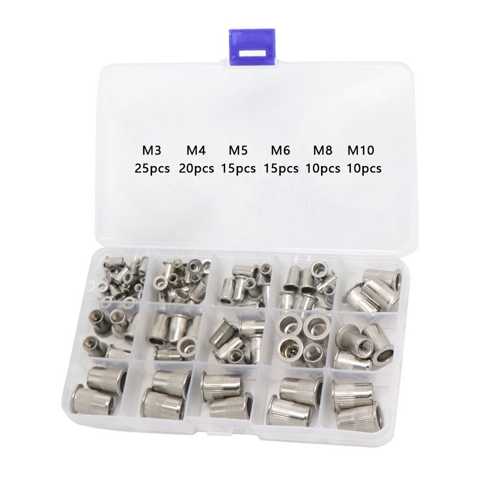 95/100Pcs M3 M4 M5 M6 M8 M10 Rivet Nuts Aluminum Flat Head Rivet Nuts Insert Rivets Mix Size Premium Automatic Rivet Tool Set