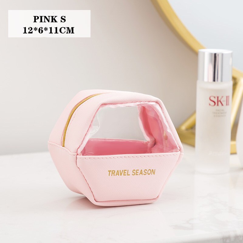 PURDORED 1 Pc Women Cosmetic Bag Travel Clear Makeup Bag Solid Color Female Mini Lipstick Make Up Pouch Necessaries: pink s