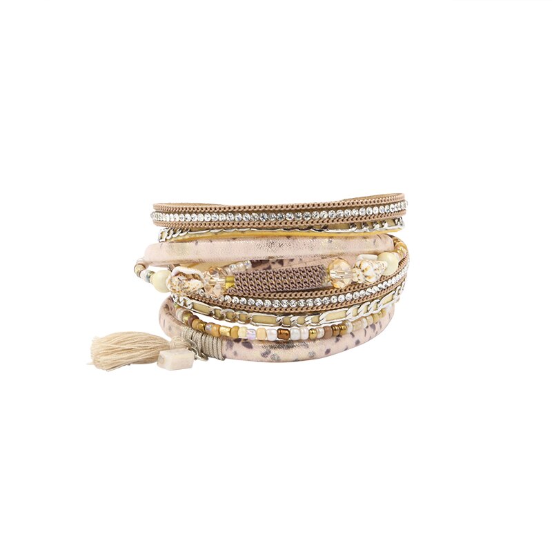 STRATHSPEY PU Leather Bracelets&Bangle For Women Pulseira De Couro Feminine Long Crystal Conch Bead Magnetic Wrap Pulseras Mujer