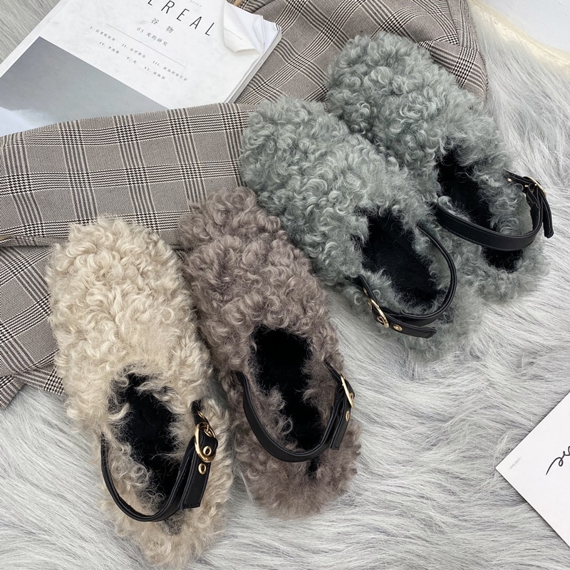 Koreaanse Schoenen Instappers Bont Ronde Neus Herfst Vrouwen Mocassins Casual Vrouwelijke Sneakers Flats Winter Herfst Jurk Muilezels