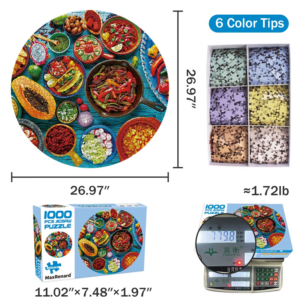 MaxRenard 1000 Pieces Round Shape Jigsaw Puzzles for Adults 70*70cm Paper Assembling Painting Puzzles for Adults