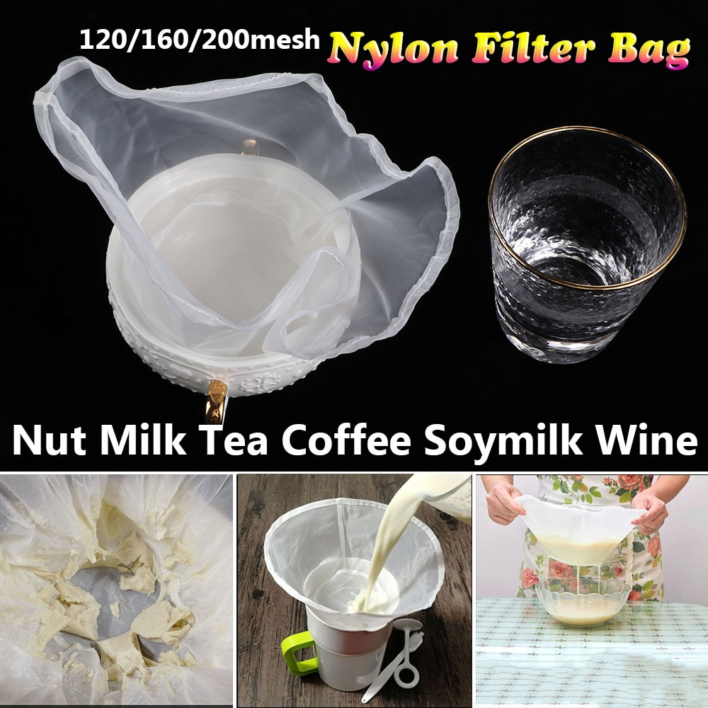 Genanvendeligt finmasket vinfilter juice sojamælk nødd mælk te nylon filterpose skål form mad kaffe filter osteklud madlavning