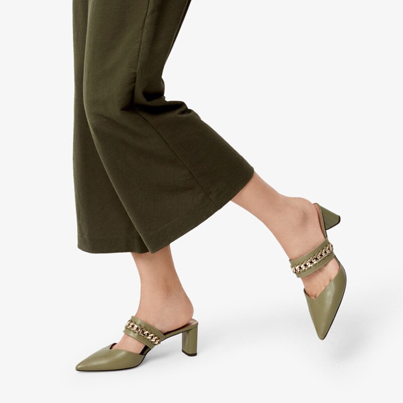 2020 nowych moda muły Femme gruby obcas kobiet muły wskazał rzym buty na pasku kobiety tego samego typu