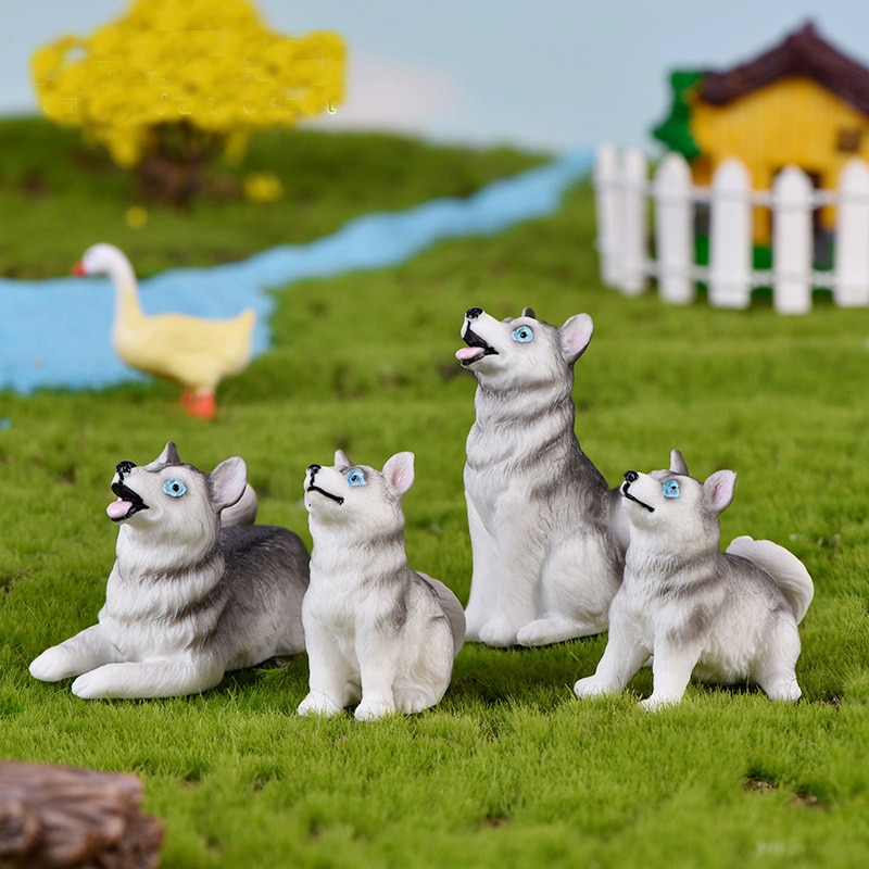 Diy avslappnad hund husky djurfigurer heminredning tillbehör älva trädgård bonsai harts miniatyrer jul