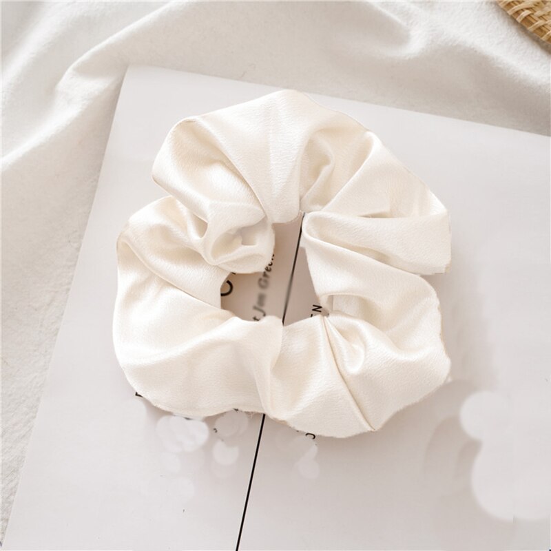 Coletero de seda elástica para niña y mujer, gomas para el pelo de satén púrpura, lazos de goma para el pelo, accesorios para el cabello: Blanco