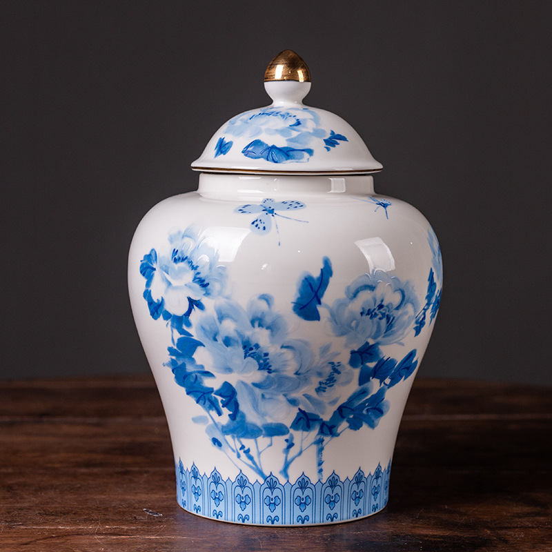 Moderne Rode Geschilderd Bloem Keramische Potten Opslag Grote Capaciteit Verzegelde Thee Blikken Gilded Porselein Ambachten Snoep Potten Woondecoratie: E