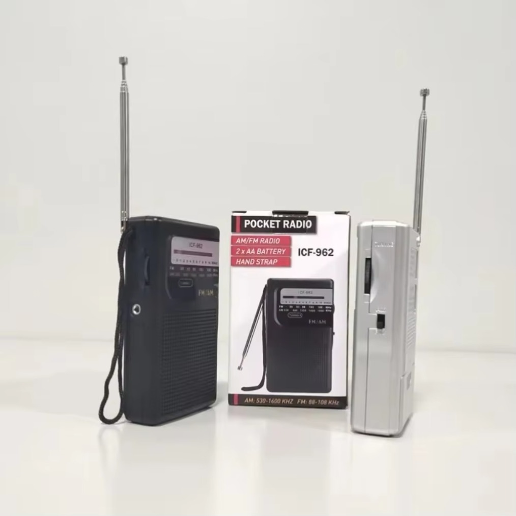 ICF-962 AM FM Portable Pocket Radios 3.5mm AUX Mini Walkman 2 x AA Battery Outdoor Stereo Radio for Walking Hiking Camping